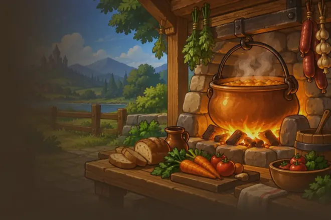 A painted kitchen hearth