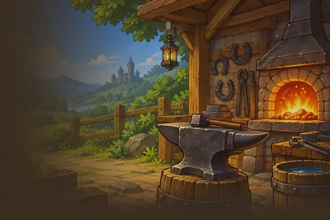 A painted forge and anvil